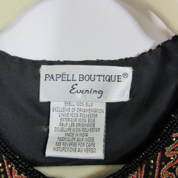 Papell Boutique Black Silk Embroidered Beaded Evening Jacket Vintage Size Medium - Picture 7 of 13
